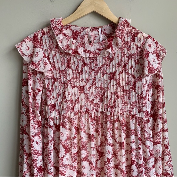 Free People These Dreams Floral Pleated Long Sleeve Mini Dress in Tea Combo - Picture 5 of 11